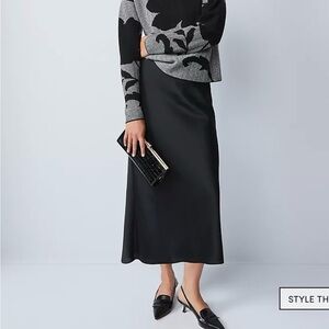 Ann Taylor Satin Bias Midi Slip Skirt M